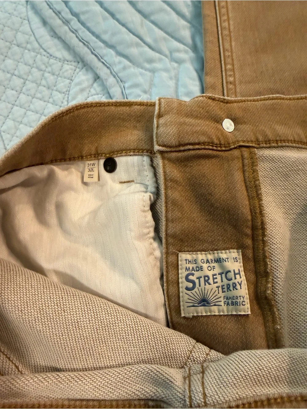 Faherty Stretch Terry 5-Pocket Pants Men’s 31x32 Camel Slim Straight